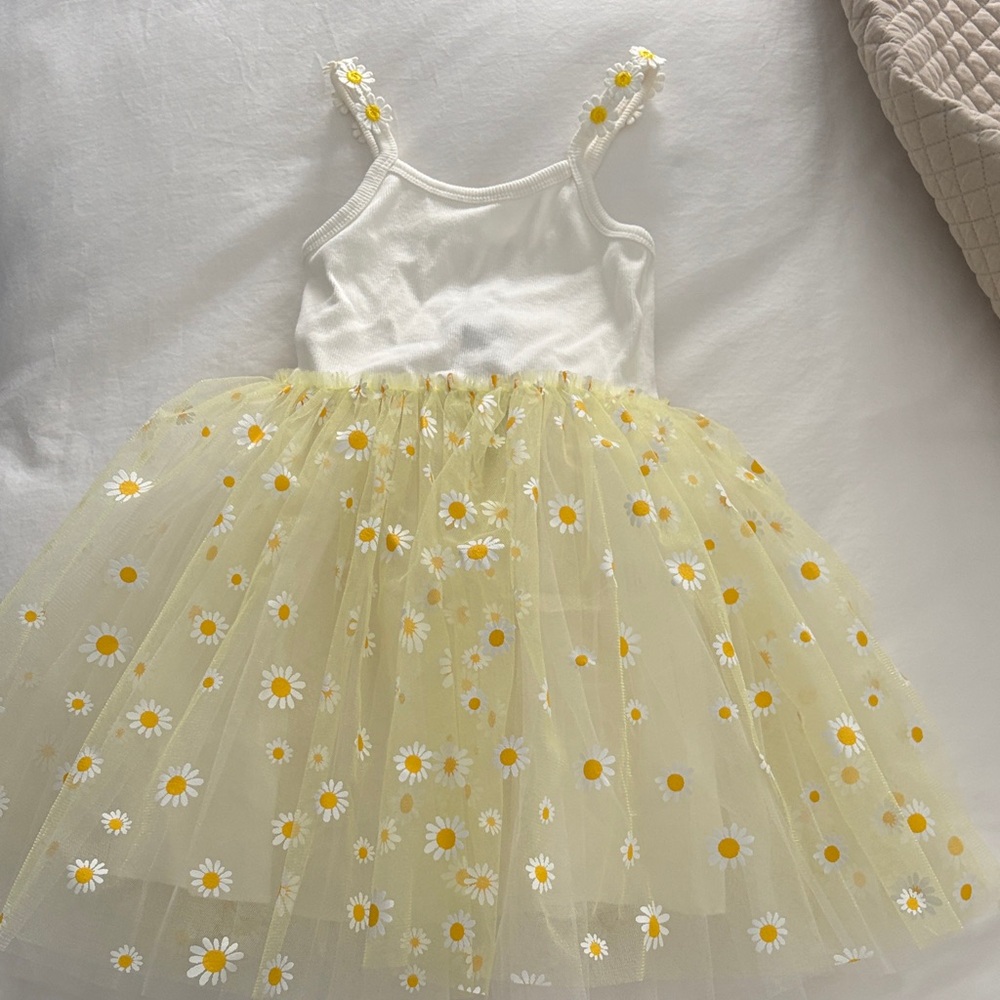 Floral Yellow and White Kids Dress